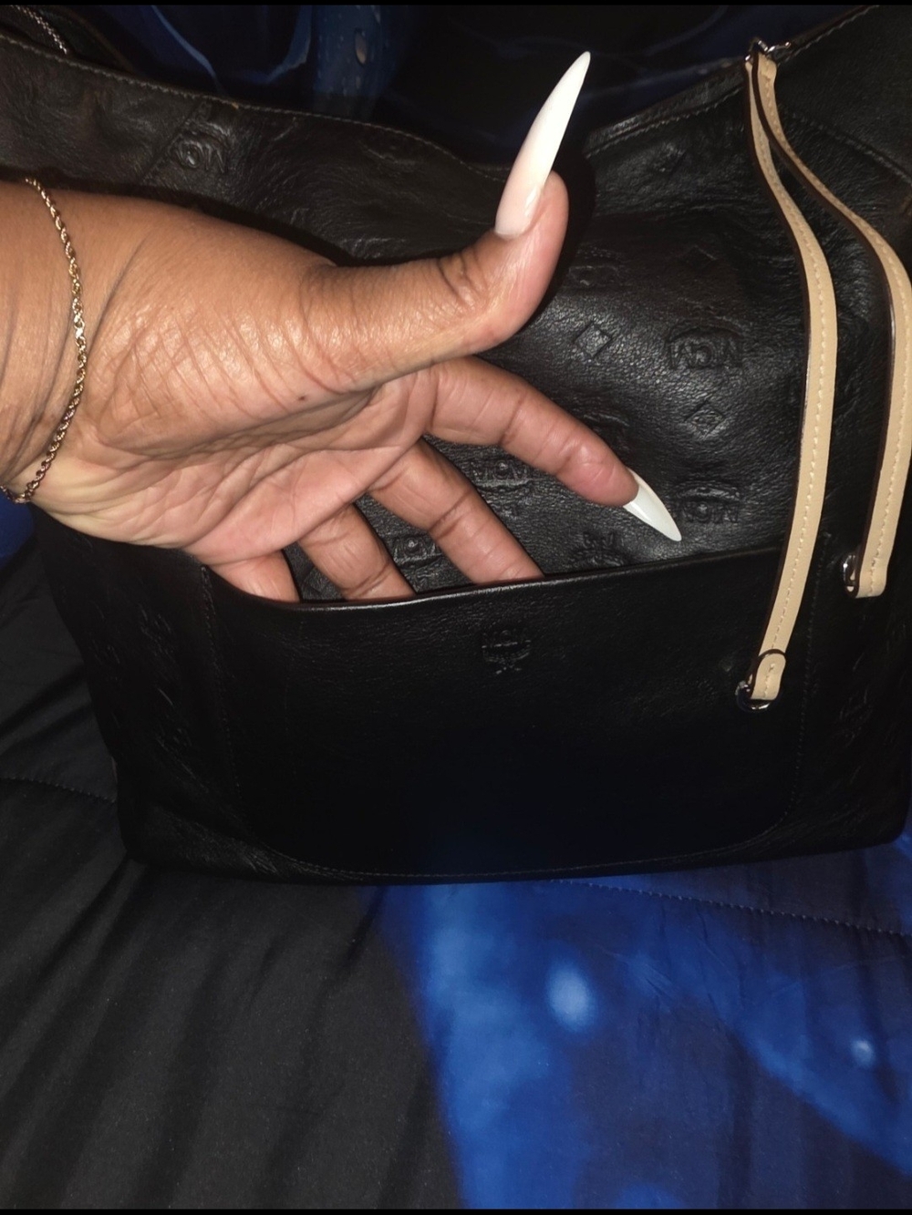 MCM Black Embossed Leather Shoulder Bag - Picture 9 of 11
